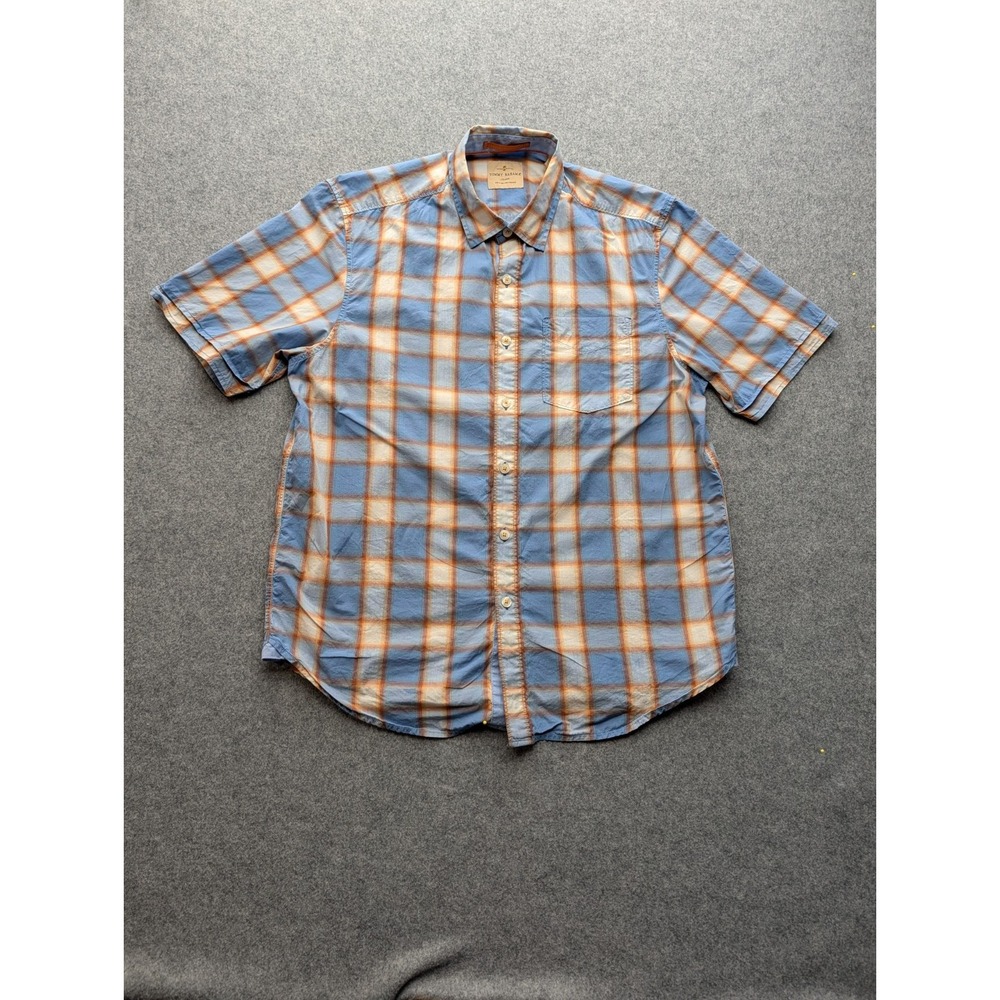Tommy Bahama Mens L Long Sleeve Button Front Shirt Plaid Cotton Orange Blue